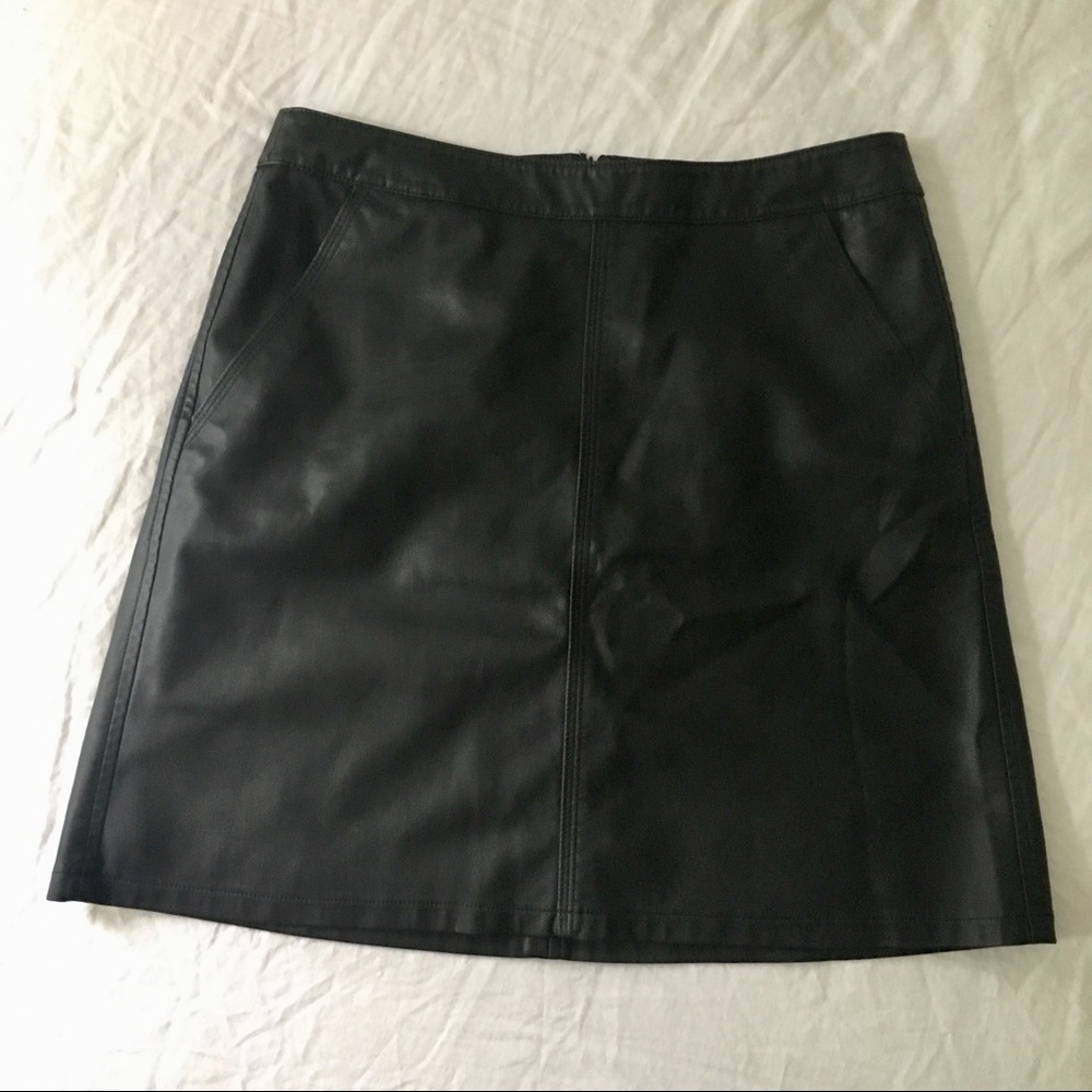 Loft Faux Leather Black A-Line Skirt